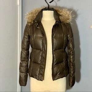 Real Down Puffer Jacket w/ Real Fur Hood Trim